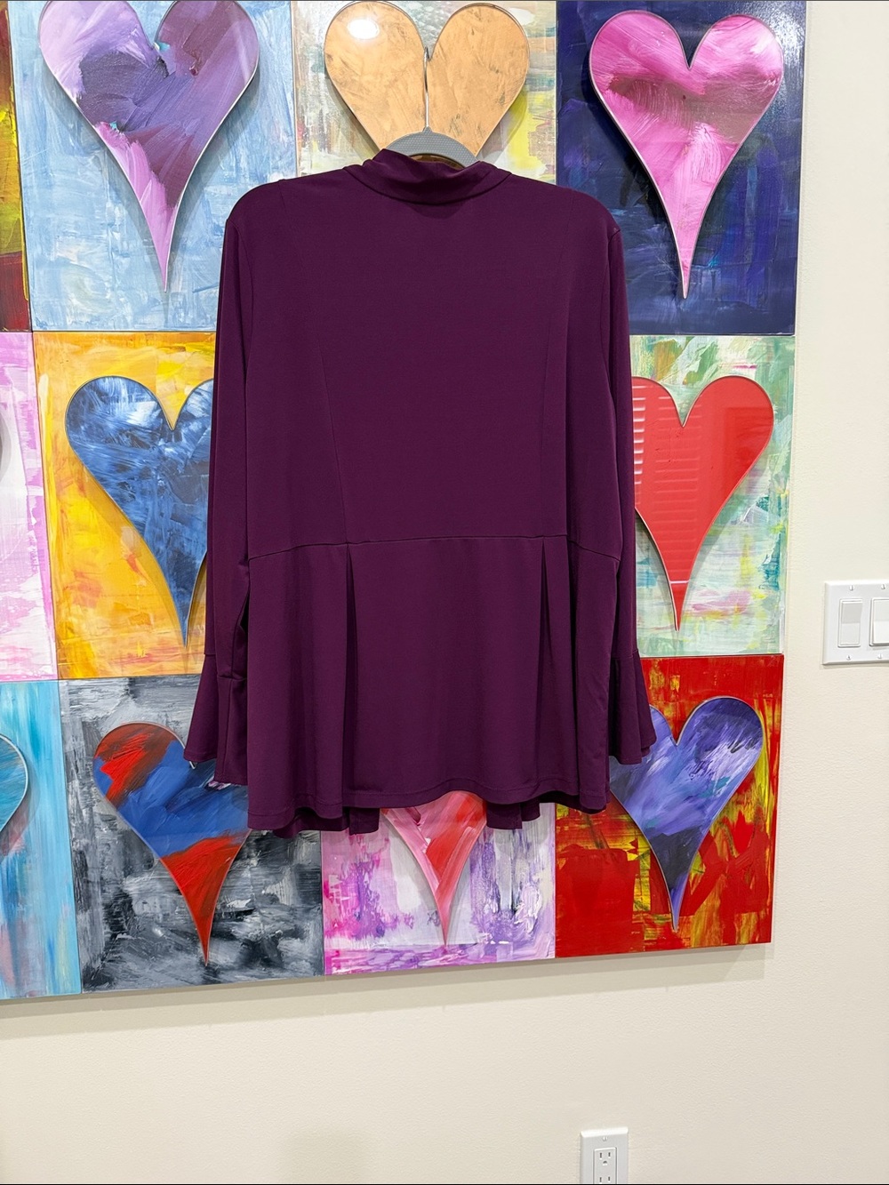 Susan Graver Rich Plum Open Front Cardigan With Bell Sleeves - Picture 2 of 3